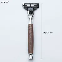 IRAZOR-maquinilla de afeitar clásica de Triple hoja de 3 capas con mango de grano de madera de aluminio, herramienta de aseo de barba para hombres, regalo de cumpleaños