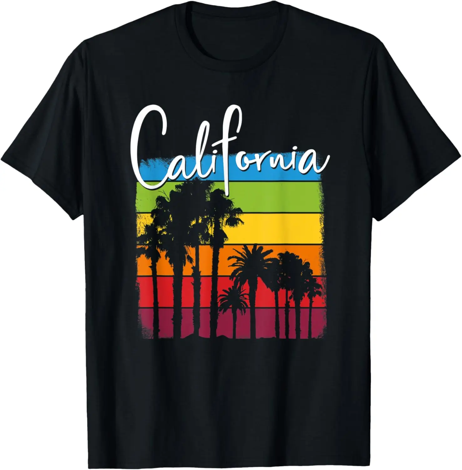 California Palm Trees Cali Rainbow Sunset State Love Gift T-Shirt