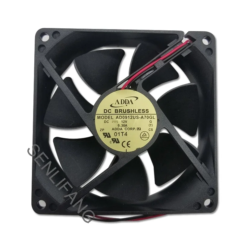 Ventilador Quadrado para ADDA, 2 Linhas Chassis Cooler, AD0912US-A70GL, 90x90x25mm, DC12V 0.3A, 9cm