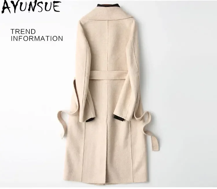 AYUNSUE Wool Coat 100% Women 2024 Autumn Winter Long Coats Woman New in Elegant Outerwears Slim Female Clothing Пальто Женское