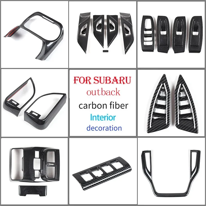 ABS Carbon Fiber For Subaru Outback 2021 2022 2023 Car Air Outlet Decorative Frame Glass Lifting Button Frame Car Accessories