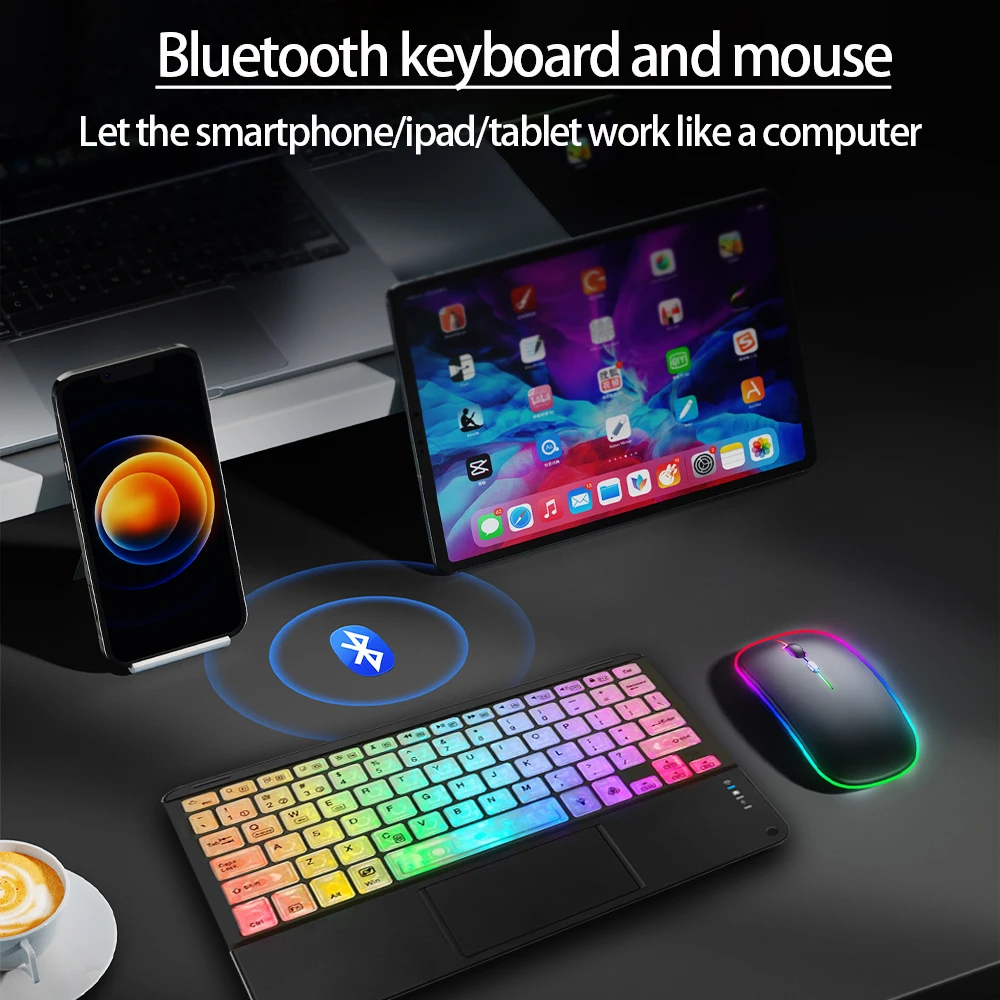 New Mini RGB Backlit Bluetooth Keyboard with Touchpad for Tablet  IOS Android Windows with Transparent buttons Rechargeable