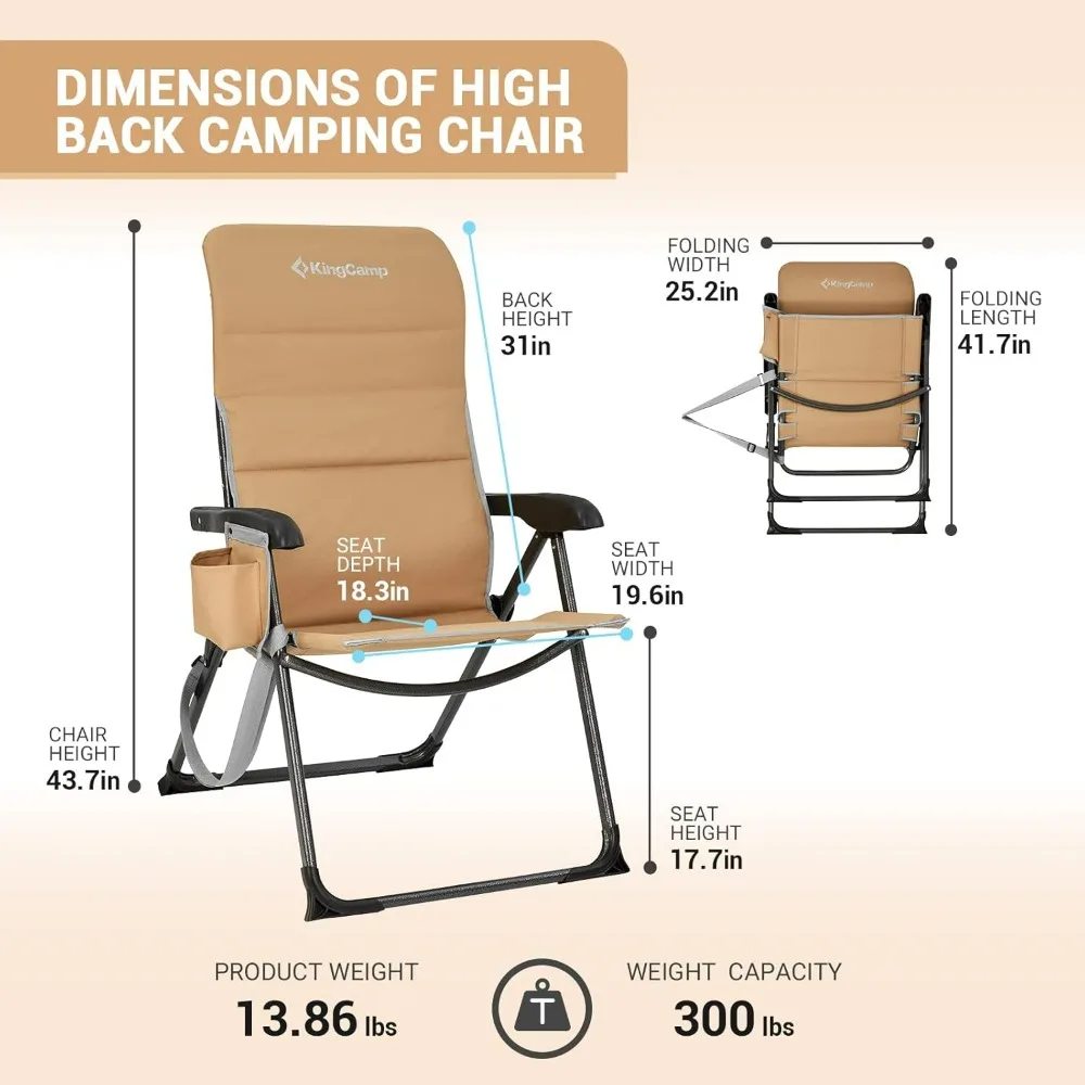 Reclining Camping Folding Chair,Padded Lumbar Support Heavy Duty High Back Adults Chairs Garden Lawn Patio Outdoor Folding Chair