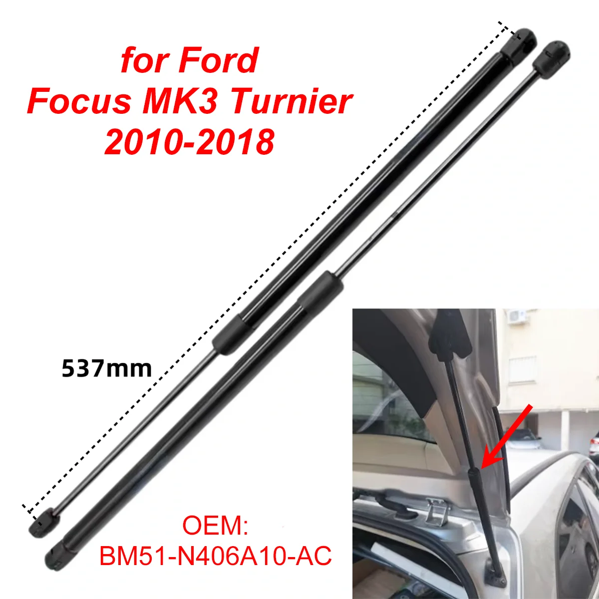 2Pcs BM51N406A10AC for Ford Focus MK3 Turnier Estate 2010-2018 Car Rear Trunk Boot Tailgate Gas Struts Lift Support Rods