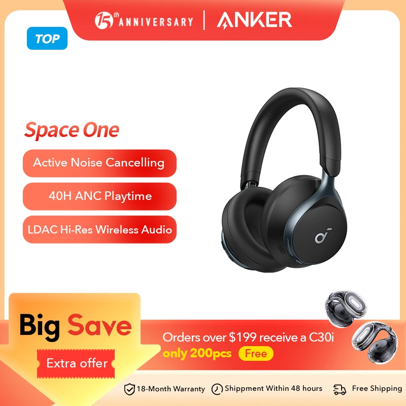 Soundcore by Anker Space One Active Noise Cancelling Headphones Wireless Bluetooth Headphones Wireless Bluetooth Headset