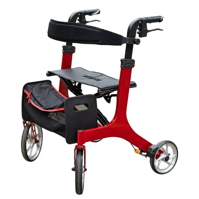 Elderly Portable Foldable Aluminum Alloy Walker Shopping Cart with Wheels Height Adjustable Safety Walking Assistance