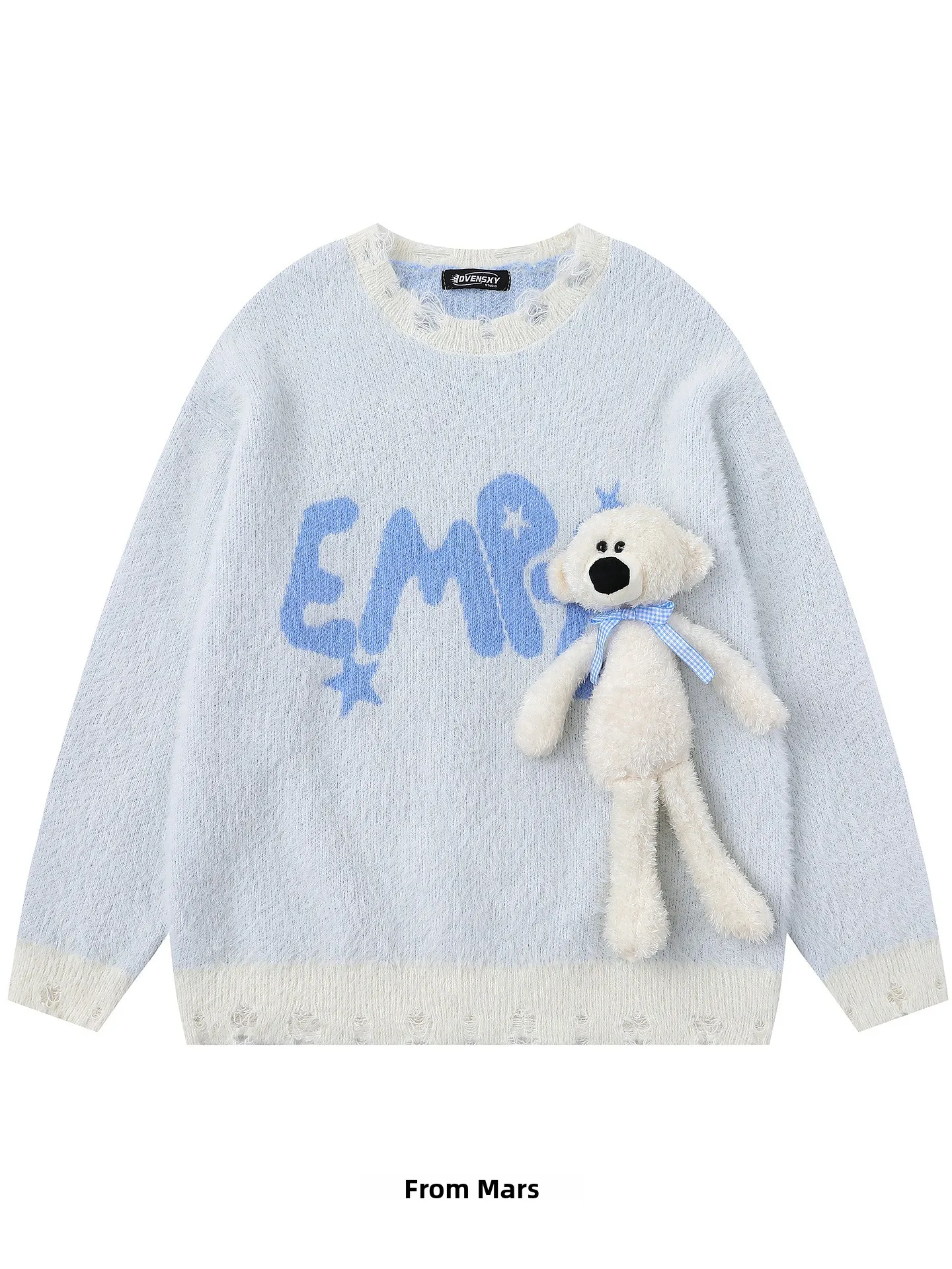 

Свободный вязаный свитер с круглым вырезом для пар, в американском уличном стиле, винтажный, повседневный, с дизайном медведя, из полиэфирного волокна, для осени