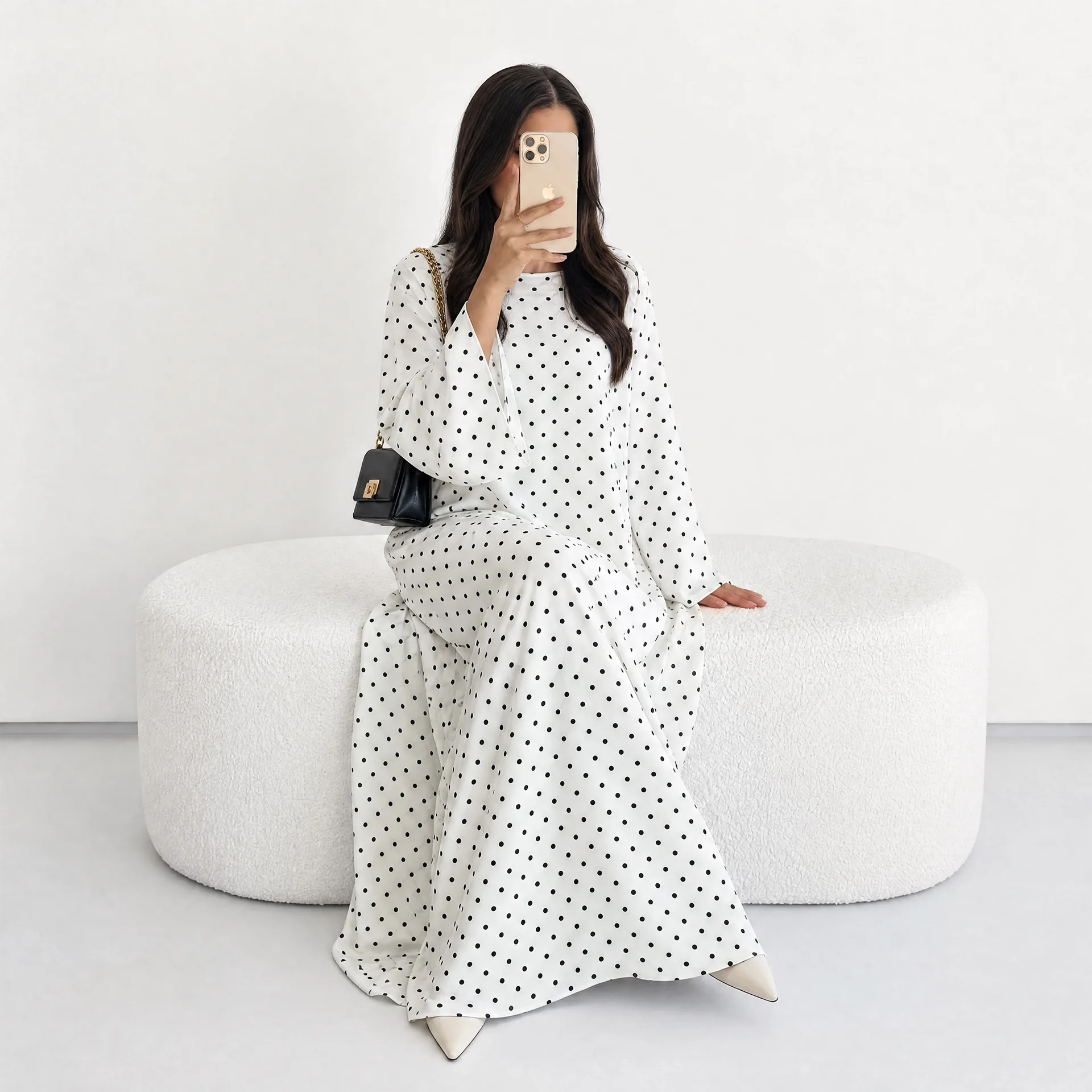 Dresses Women Muslim Abaya Party Polka Dot Dress Eid Jalabiya Ramadan Kaftan Morocco Dubai Abayas Islam Vestidos Arab Long Robe