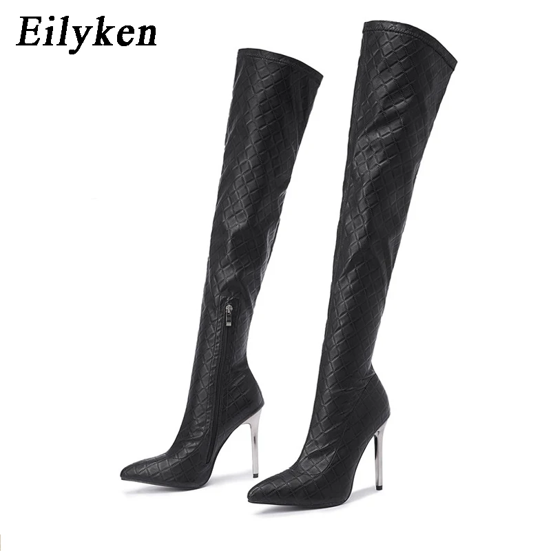 Eilyken Sexy Nightclub Party Stripper Over The Knee Boots Women Stiletto Heels Fashion Pointed Toe Zip Thigh High Shoes Female