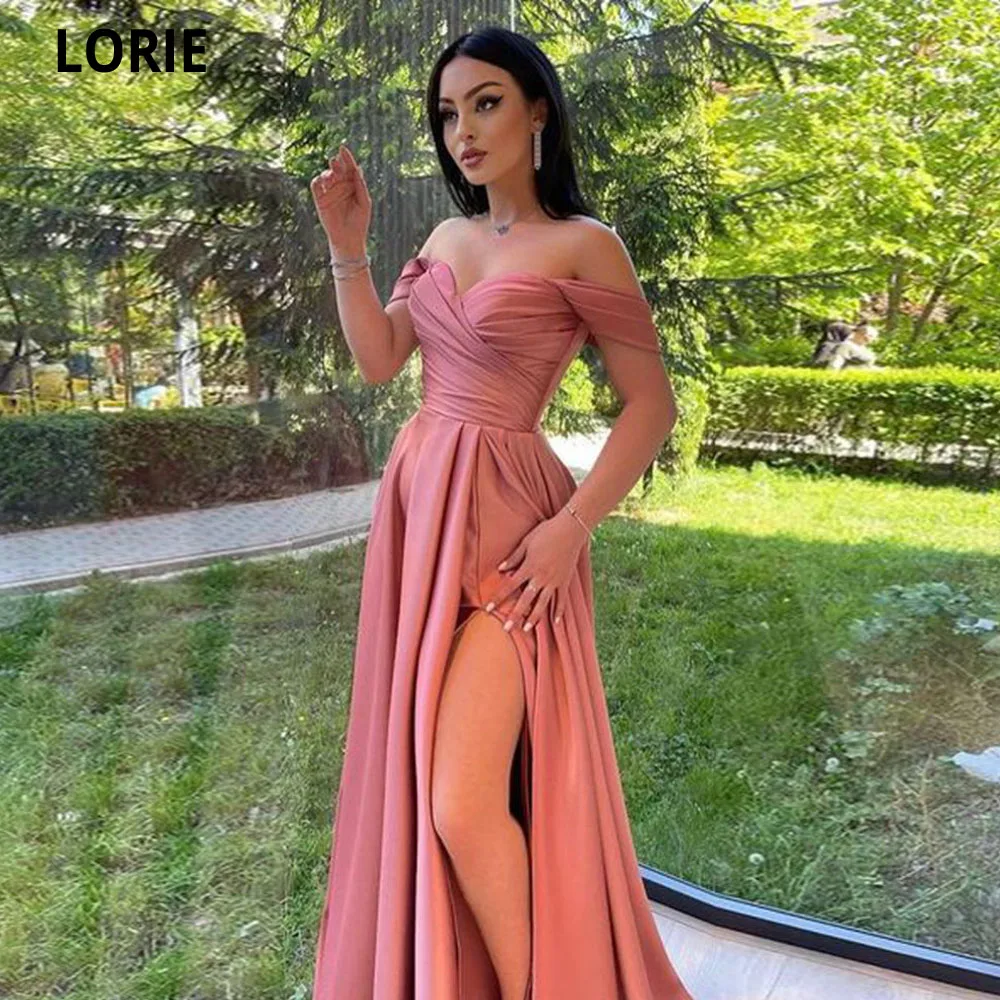 LORIE Dusty Pink Evening Dresses 2022 Robe De Soirée Femme Short Sleeves Pleat A Line Side Split Women Party Dress Prom Dresses