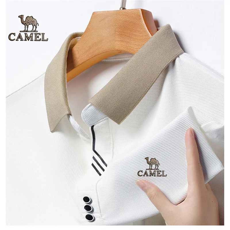 Camel Gold Label New 2024 Summer New Men's Polo Shirt Light Mature Casual Solid Color Middle aged Business Polo Neck Breathable