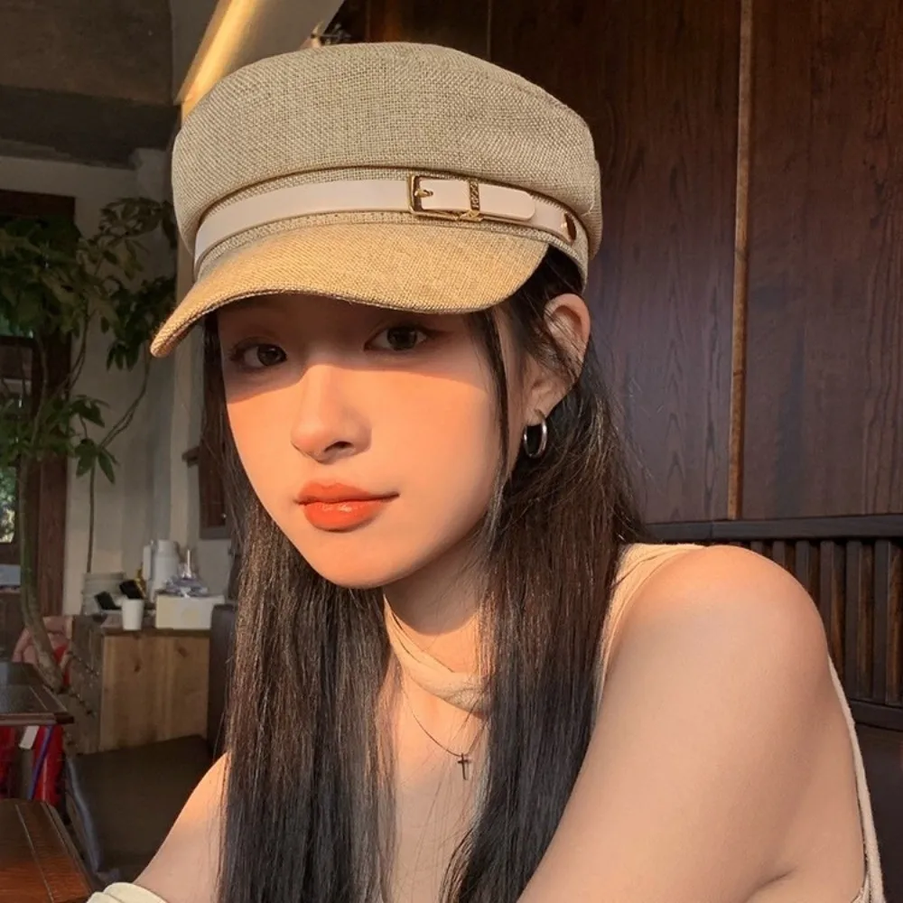 

Versatile Vintage Belt Buckle Beret Leisure Newsboy Octagonal Cap Casual Flat Painter Hat Streetwear