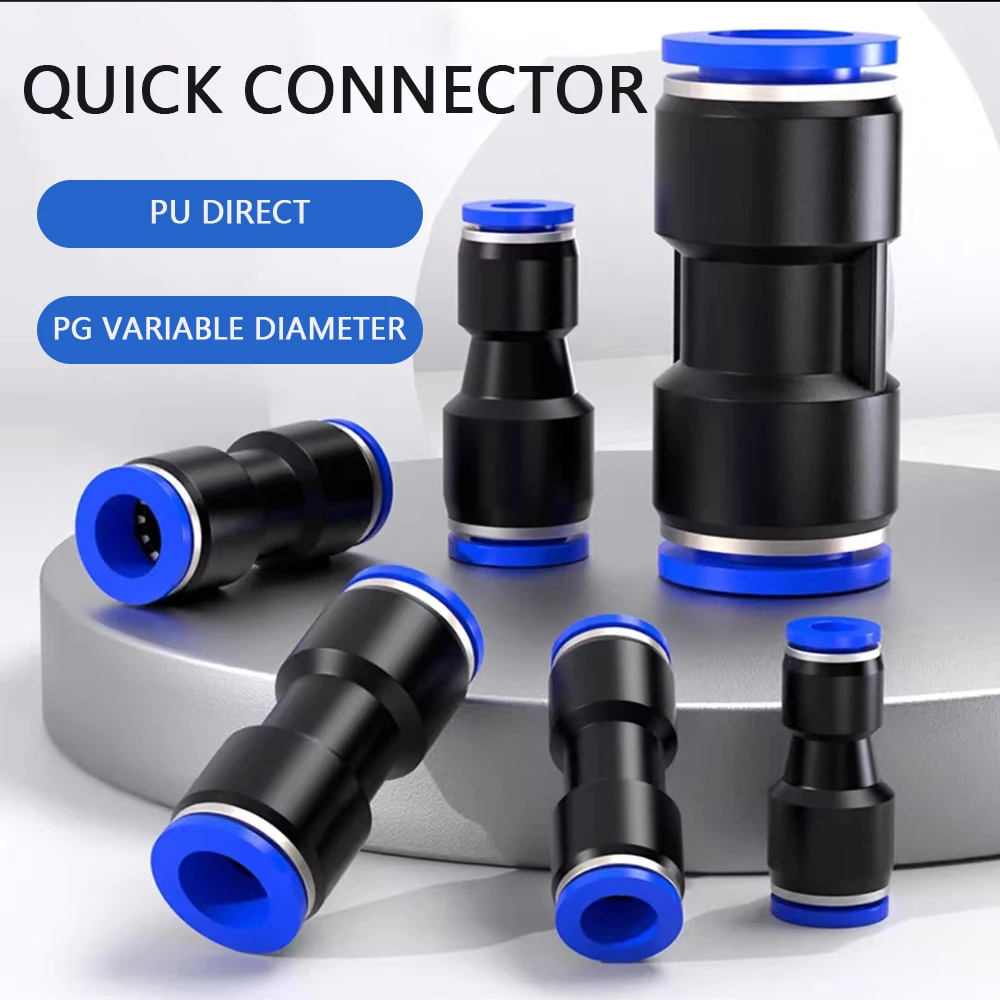 

Pneumatic Quick Fittings PU/PG Plastic Push Fit Fittings Sealing Push in Straight Reducing Connector Straight Pipe Connectors