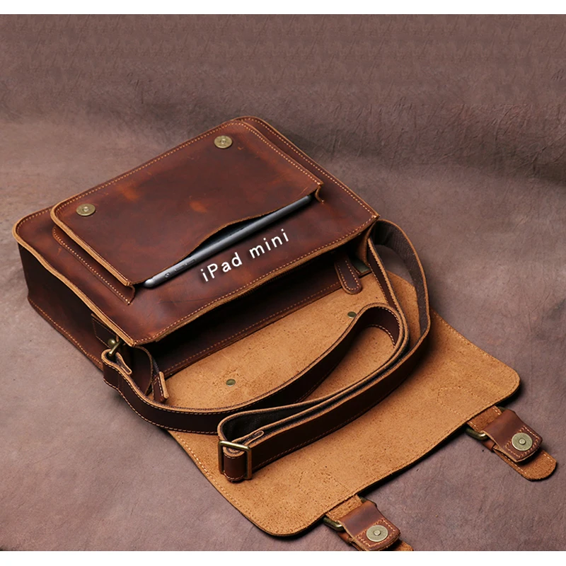 Genuine Leather Vintage Handbag For Men Crossbody Bag Shoulder Strap Handbags Man Messenger Bag College Style Satchels Bag