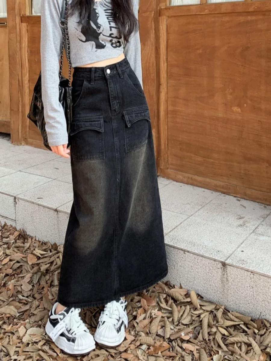 

Stylish High Waisted Slit Denim Dress For Women Spring Autumn Slimfit Ankle Length Skirt Daily Commuting All Match Skirts