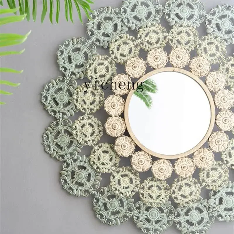 DSA light luxury mirror creative wrought iron wall decoration three-dimensional flower pendant wall decoration mirror
