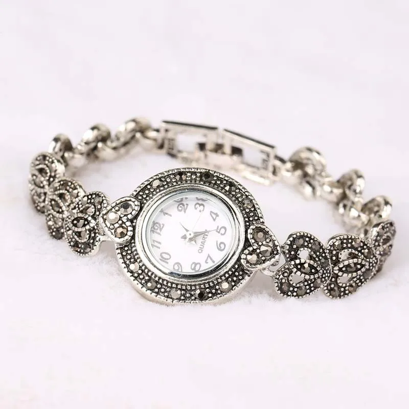 Mode-trend Böhmischen uhr frauen nachahmung Tibetischen silber vintage strass 26% kristall Armband liebe armband quarzuhr