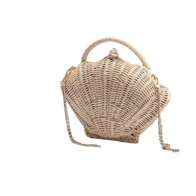 Fashion Rattan Shell Women Shoulder Bags Wicker Woven Handbags Cute Crossbody Bag  Summer Beach Straw Bag Small Bali Purses