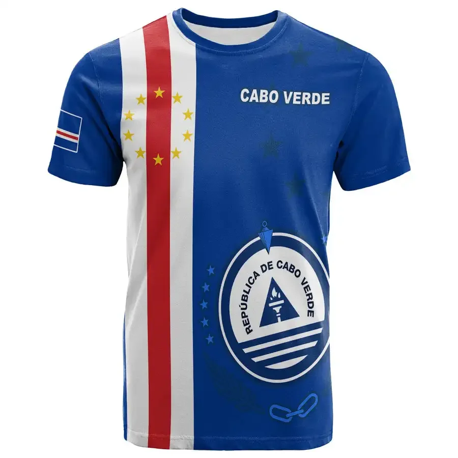 Cape Verde Flag 3d Printing T-shirt Crewneck Men's Short Sleeve Sports T-shirt Casual Loose Quick Drying Football Fan Suit