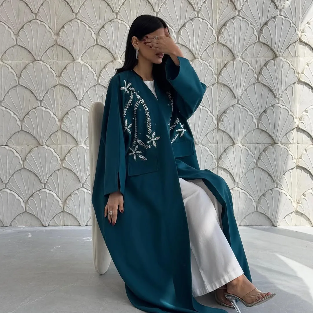 

Eid Djellaba Muslim Embroidery Open Kimono Abayas Women Dress Dubai Turkey Kaftan Jalabiya Cardigan Coat Ramadan Robe Islamic