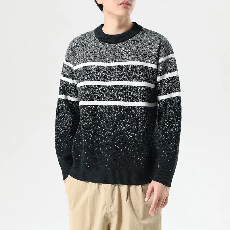 

Men's Clothing Striped Gradient Lantern Long Sleeve Contrast Color Autumn Winter Round Neck Sweater Knitted Pullover Tops