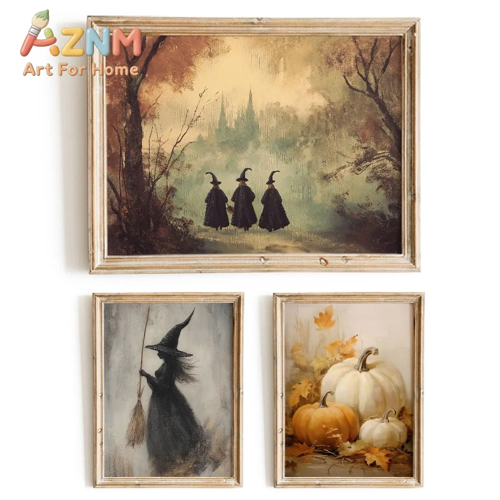 Halloween Printable Art Spooky Gallery Wall Art Print Autumn Vintage Halloween Canvas Poster Prints Home Living Room Decor