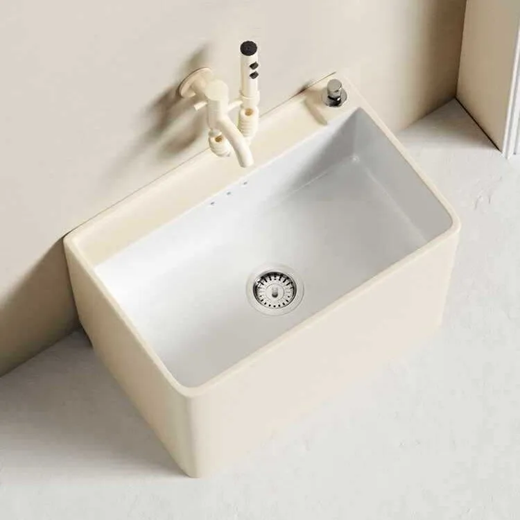 Household cream style balcony washing mop pool home bathroom large ceramic mop pool floor-standing small tank pool