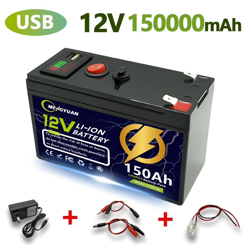 12V 150Ah LiFeP04 Battery Deep Cycle Lithium Battery 30A BMS 6000+ Cycles Perfect for Solar Fish Finder Power Wheel Boat Home RV