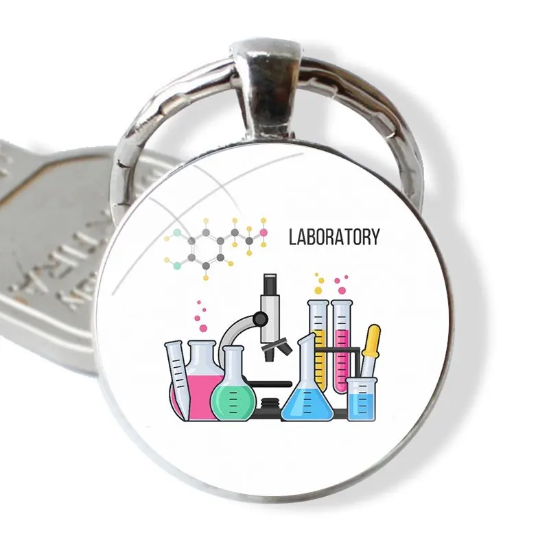 Keychain Handmade Glass Cabochon Key Ring Holder Pendant Key Chains Biology and Chemistry