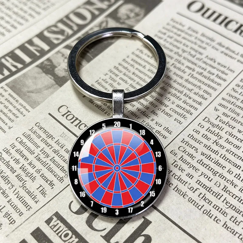 Popular Dartboard Print Transparent Glass Cover Keyring Stylish Vehicle Key Ornament Sport Themed Souvenir Accessory