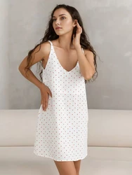 Mozuleva 100%Cotton Women's Pajama Skirt White Camisole Printing Dress Loose Stylish Breathable And Sexy  Girls Sleepshirts