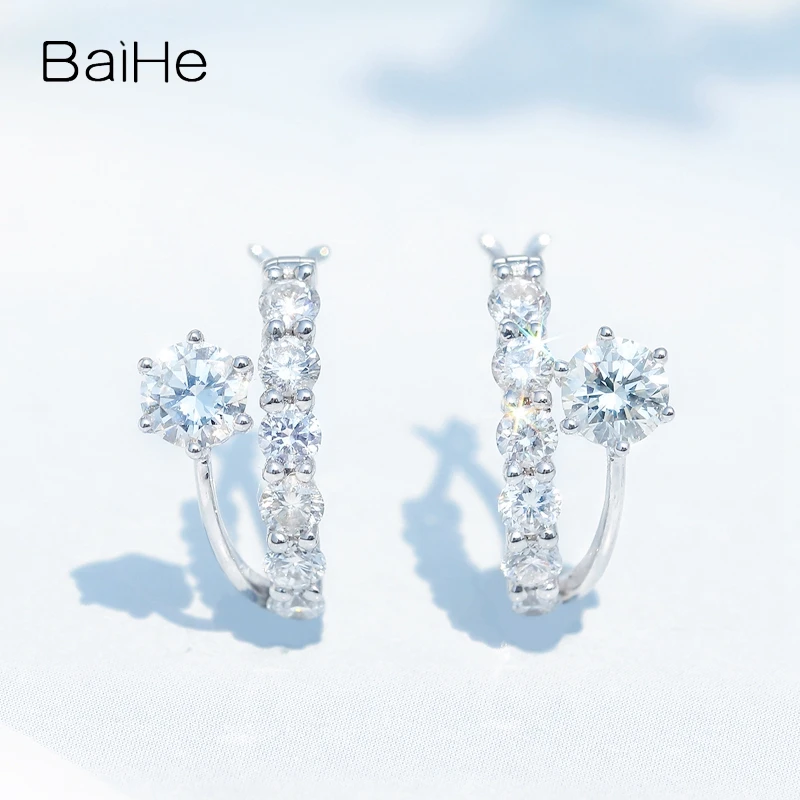 BAIHE Real Solid 14K White Gold SI/H Natural Diamond Stud Earrings Women Party Wedding Trendy Fine Jewelry Timanttikorvakorut