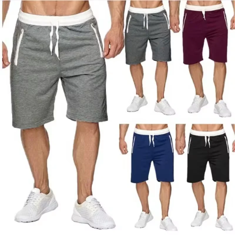 2024 Summer New Men\'s Sports Running Solid Color Drawstring Beach Shorts Thin Zipper Pocket Loose Casual Straight Leg Pants