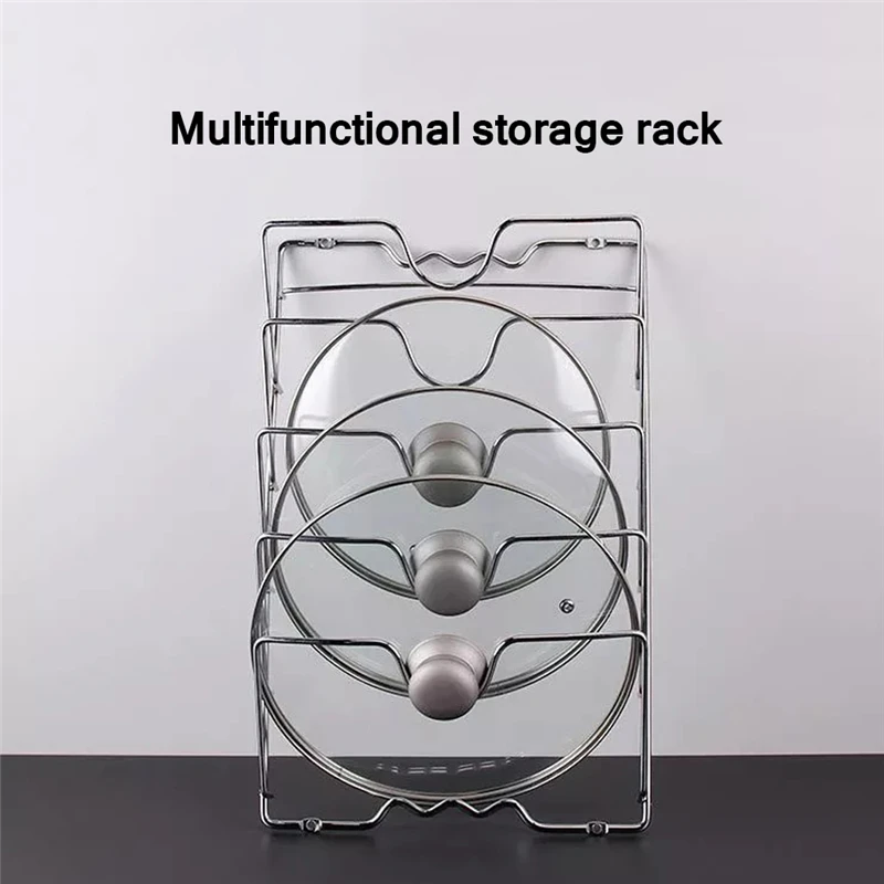 5-Layer Kitchen Pot Lid Storage Rack Pot Covers Holder Drying Pan Lid Holder Cabinet Pantry Storage Organizer Anti-Fall