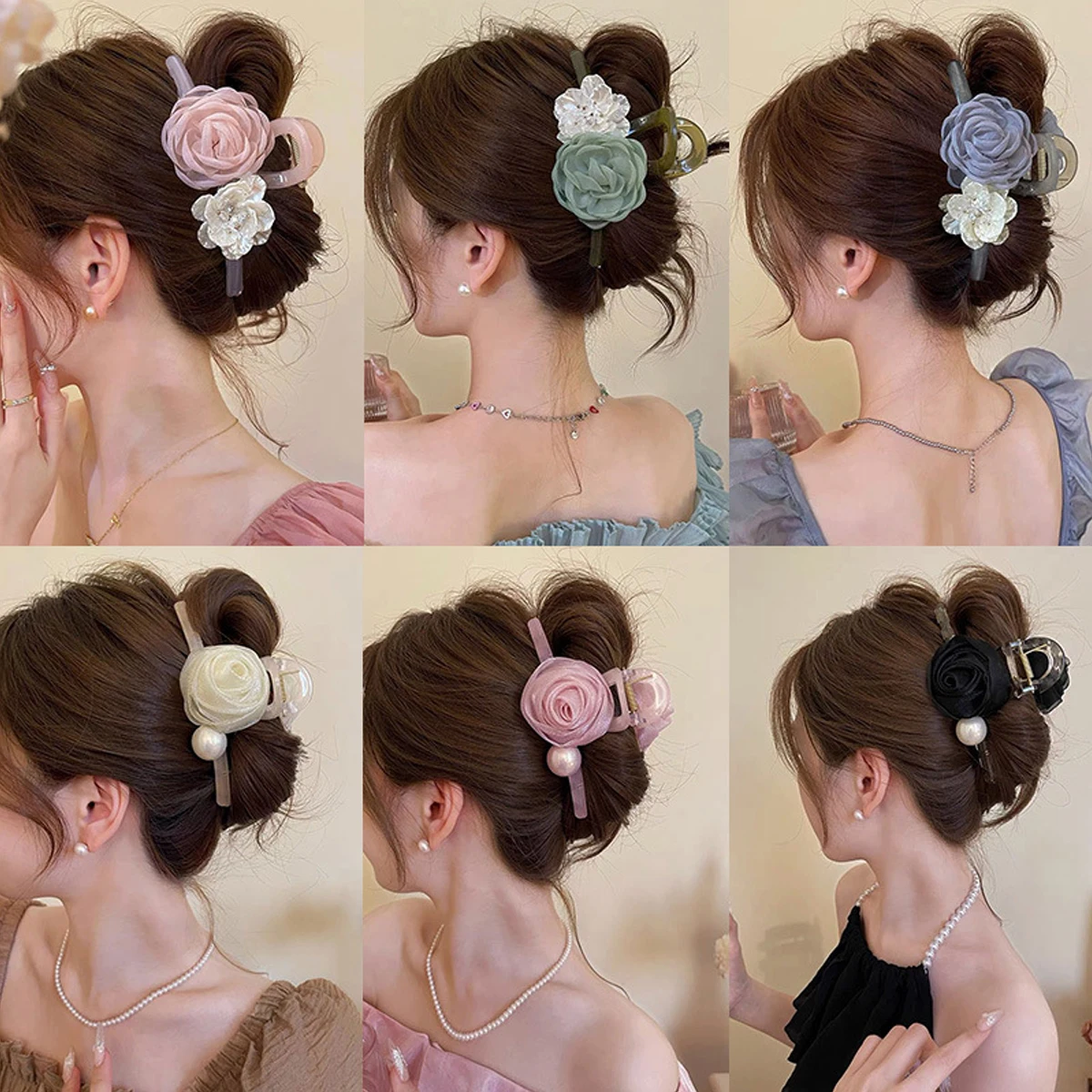 1pc Forest Headdress Mesh Camellia Flower Grab Clip Women 20
