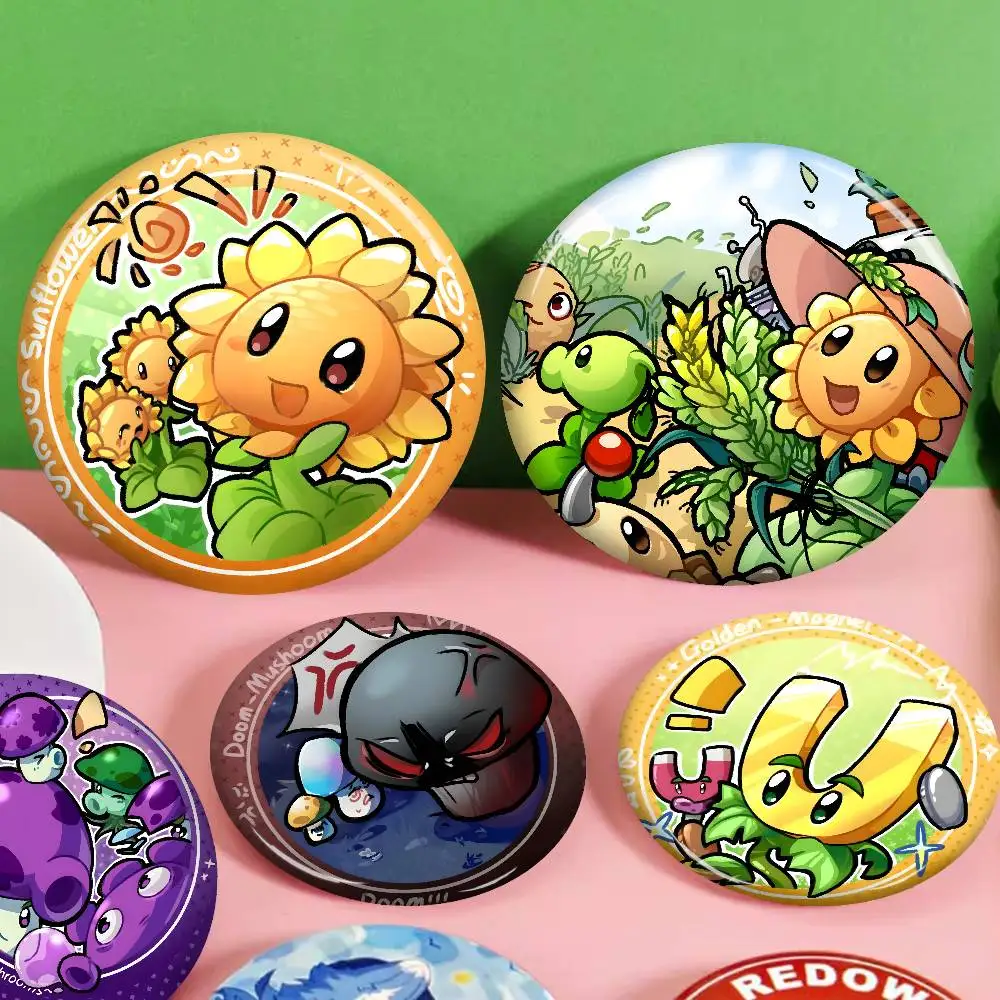 Tower Defense Game P-Plants V-Vs. Z-Zombies Cartoon Brooches Anime Badge Round Handmade Brooch Lapel Pins Jewelry