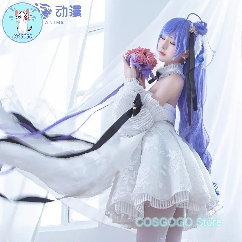 COSGOGO Unicorn Cosplay Game Azur Lane HMS Unicorn White Wedding Dress Cosplay Costume Uniforms Sets Wig Costumes Azur Lane Cosp