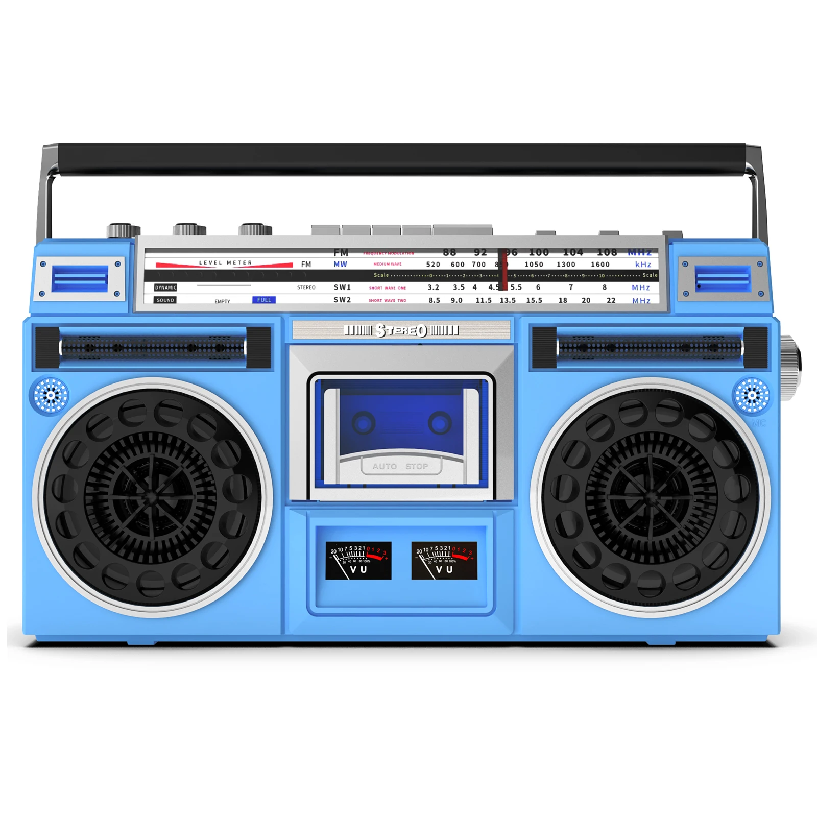 Boombox-Enregistreur de lecteur de cassette radio, diffusion sans fil, USB, emplacements Micro SD, conversion de cassettes en USB, AM, FM, SW1, SW2