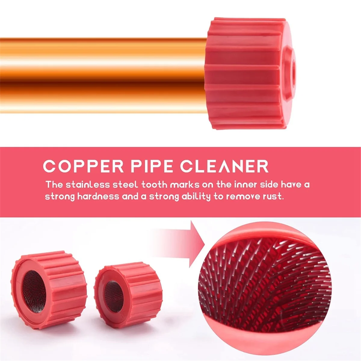 3pcs Copper Pipe Cleaner Set 1/2 Inch, 3/4 Inch and 1 Inch Copper Tube Brush Plumbing Cleaning Brush