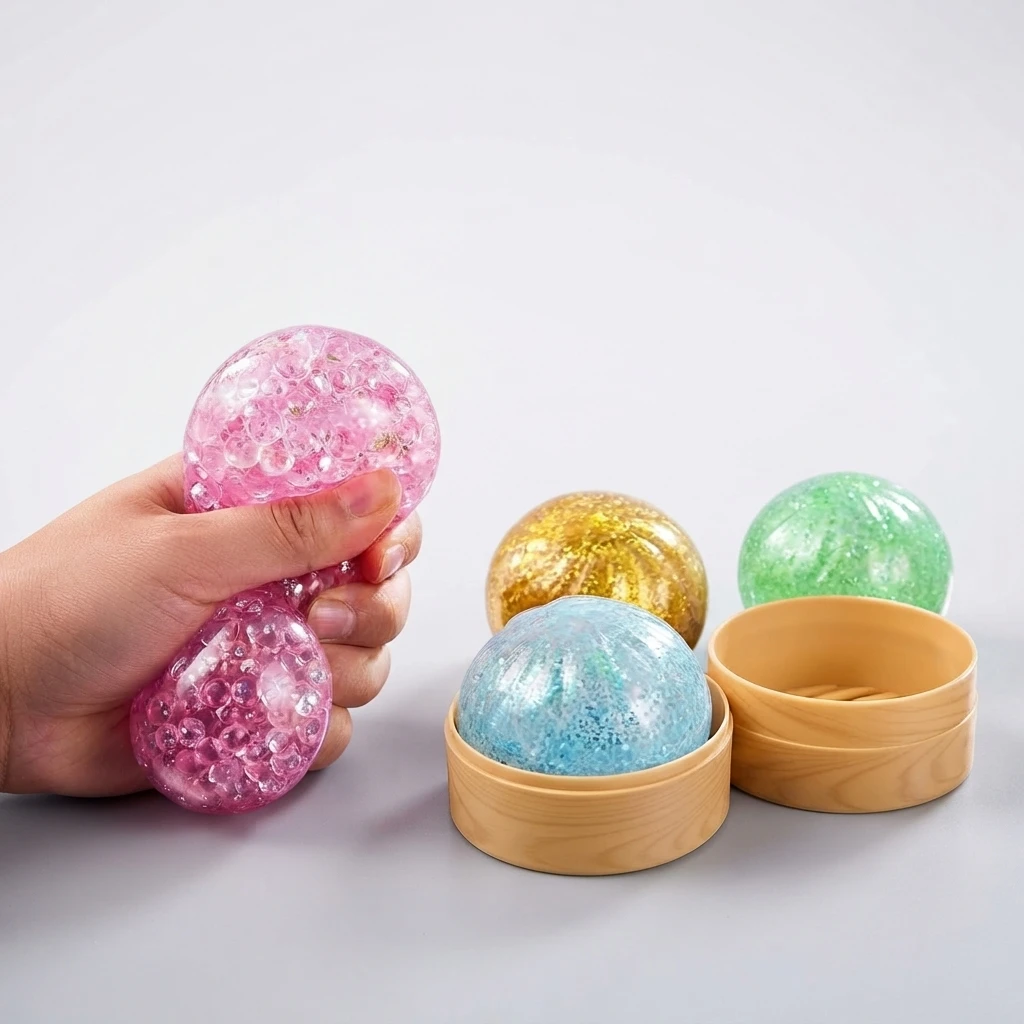 1/2pcs Kids Dumpling Squeeze Toys Rebound Squishy Ball With Bamboo Steamer Box Stress Relief Toy Gift Random Color