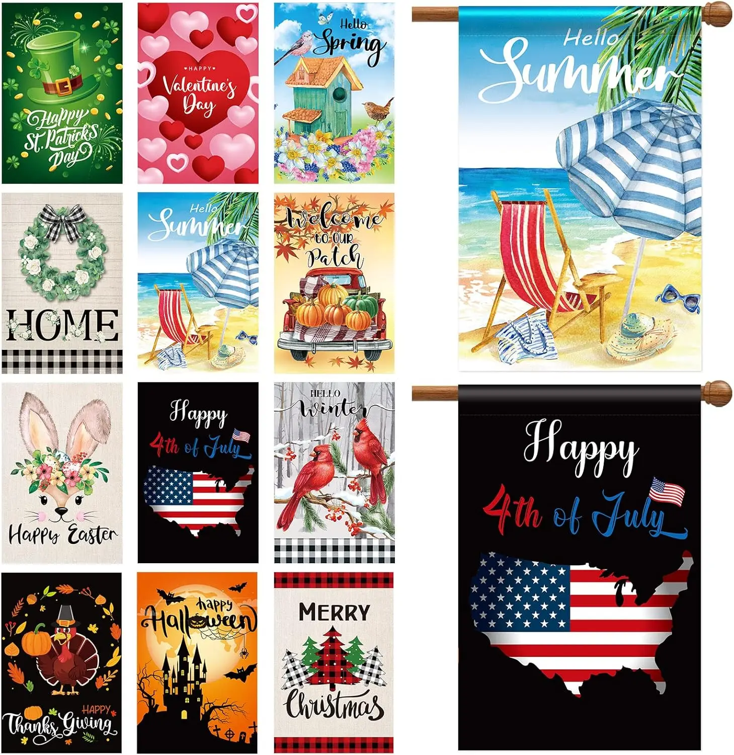 

Набор из 12 сезонных садовых флагов, двусторонние большие уличные украшения для двора на праздники и торжественные мероприятия