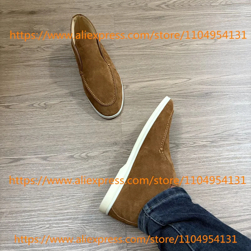 Brown Loafers Casual Boots Men's Shoes All Real Leather Walking Women's Shoes Ankle Boot Cowhide Suede Large Size High-quality