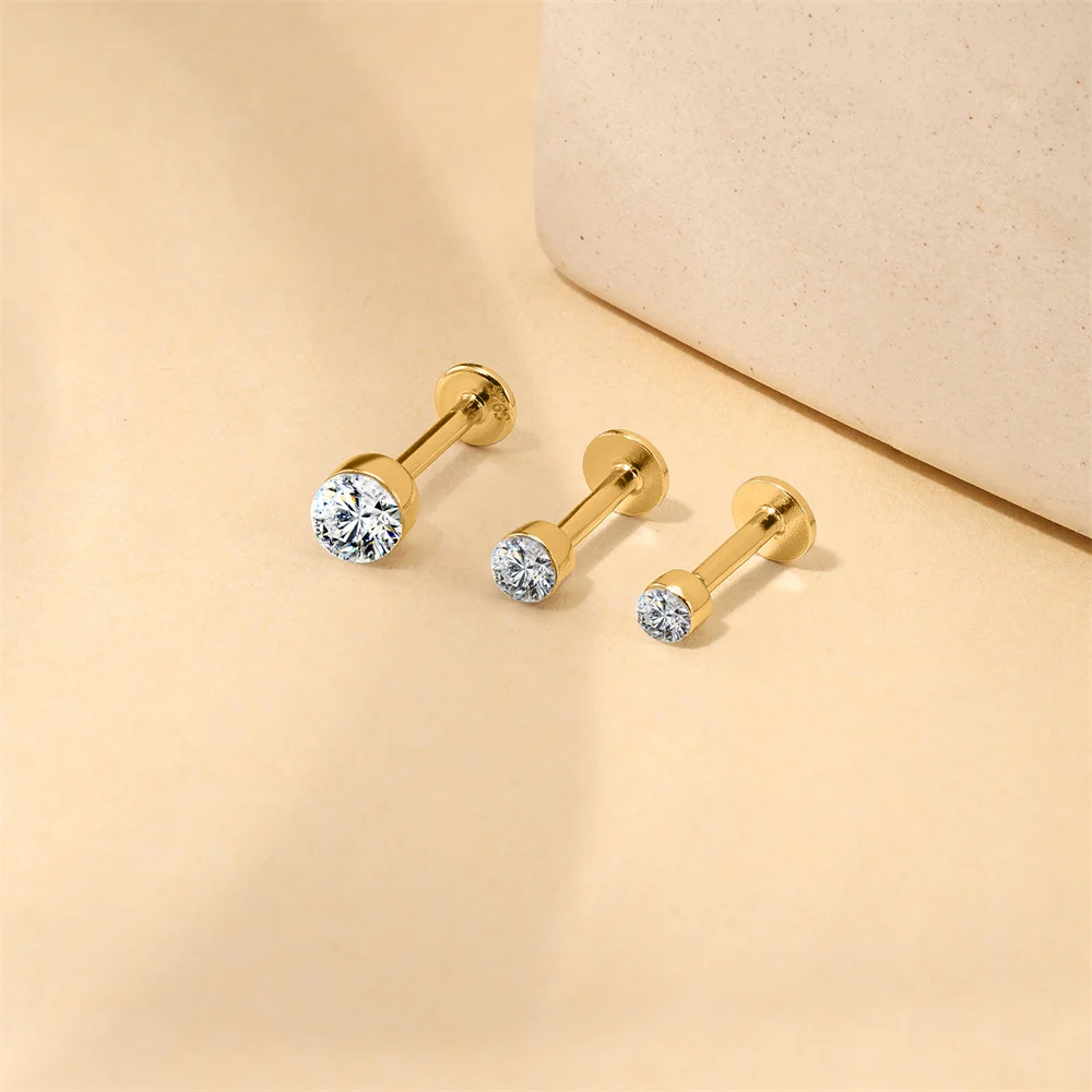 AIDE 925 Sterling Silber 1 Stück Sechsklauen Funkelnder Moissanit Damen Multi-Größen Flacher Rücken Knorpelpiercing Hochzeits-Brautgeschenk – Detail 36
