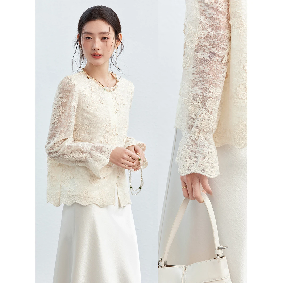 VIMLY Aprikosenfarbene Spitzen – Embroidery On Shirt Bewertung und Preis
