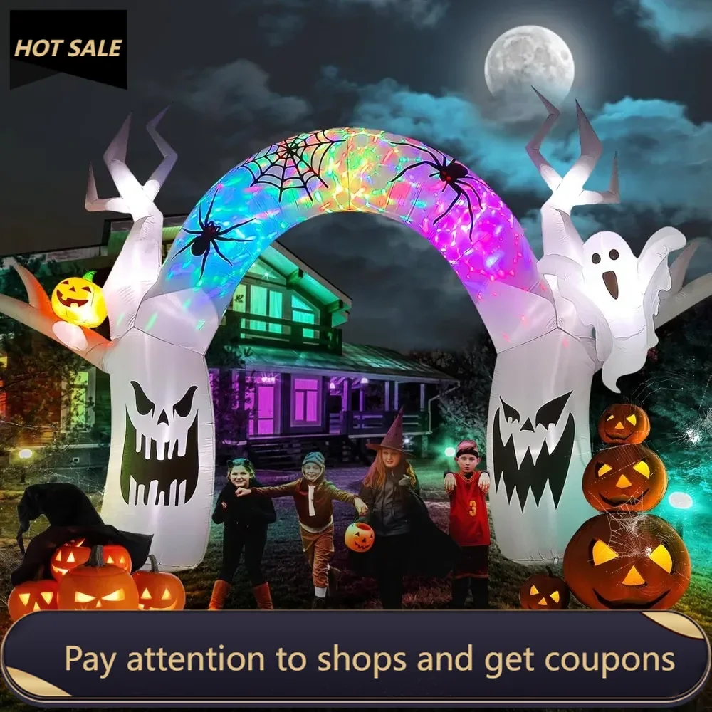 

10FT Halloween Inflatable Decoration Colorful Pumpkin Ghost Decorations with Build-in LEDs, Blow Up Yard Decoration Halloween