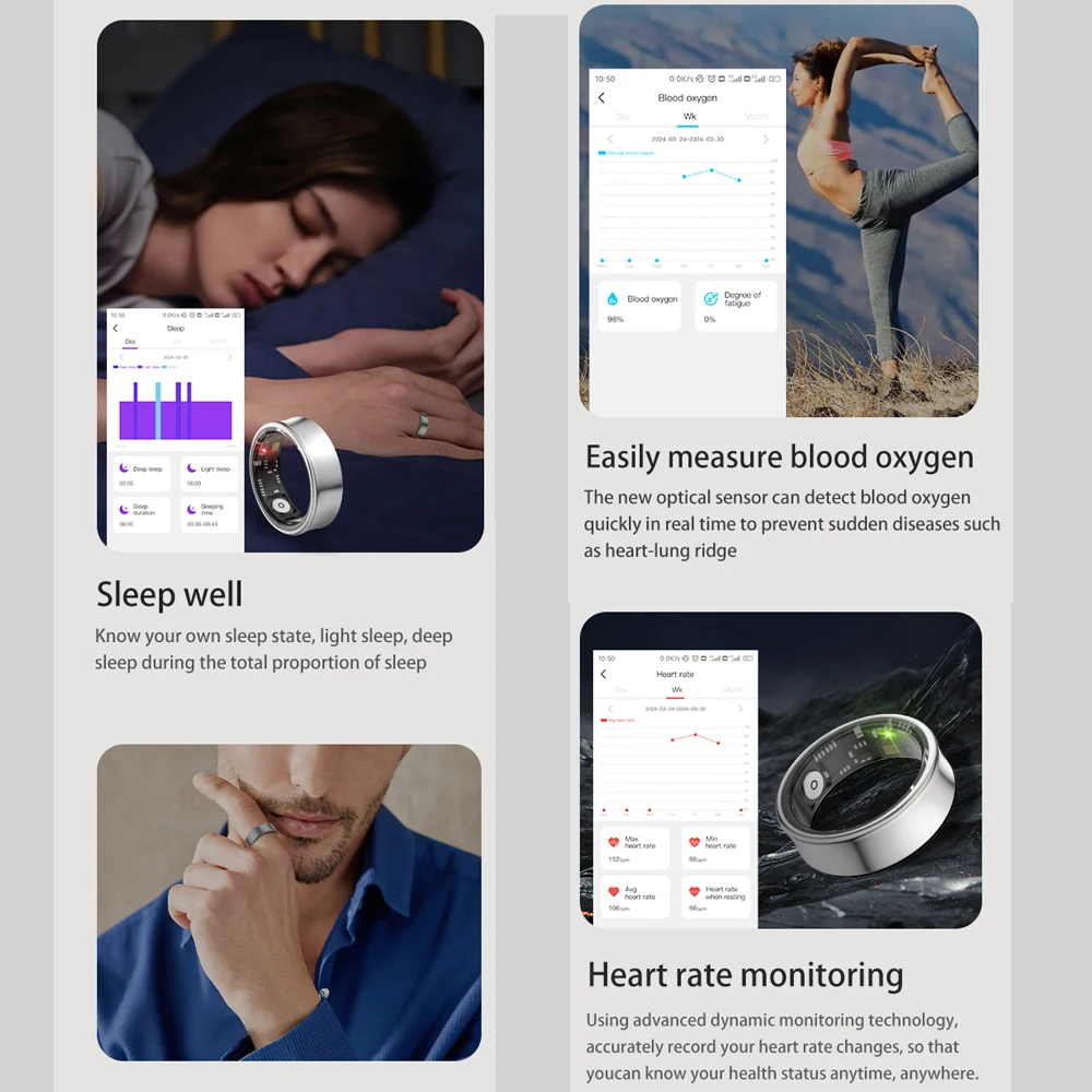 For Huawei Xiaomi Smart Ring Men\'s 5ATM & IP68 Waterproof Multi sport Fitness Titanium Ring Sleep Monitoring Bluetooth SmartRing