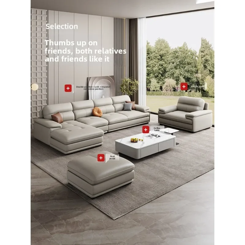 Nordic leather sofa, first layer cowhide living room corner modern simple left and right princess leather sofa