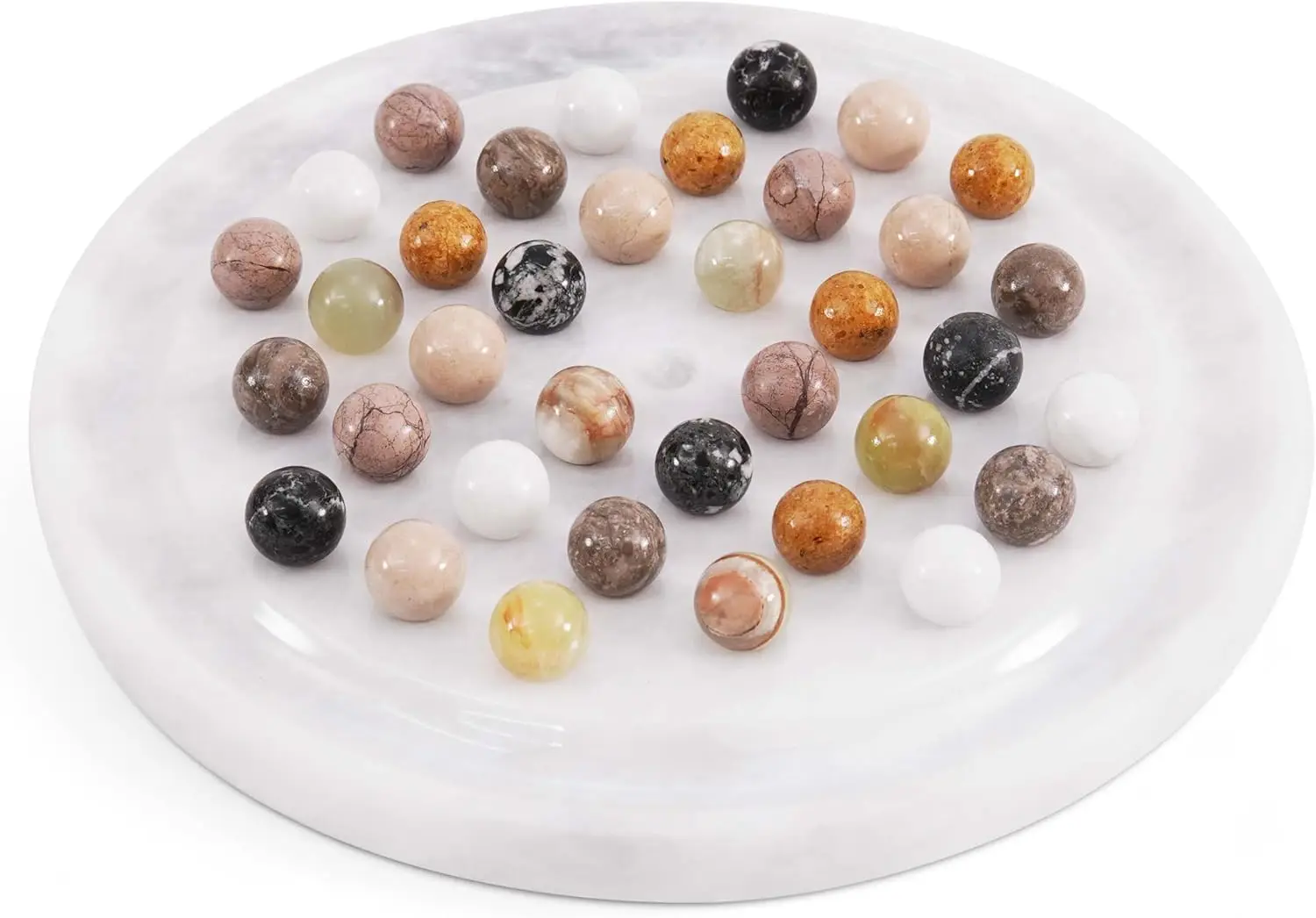 

Marble Solitaire Board Game, 42-Piece White Marbles, 10' Strategy Puzzle for Adults, One-Player Tabletop Game, Birthday Gift