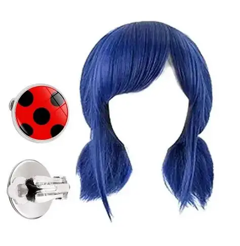 Blue Cosplay Wig for Girl Halloween Costume Short Wigs for Women Unique Style Anime Wigs Earrings