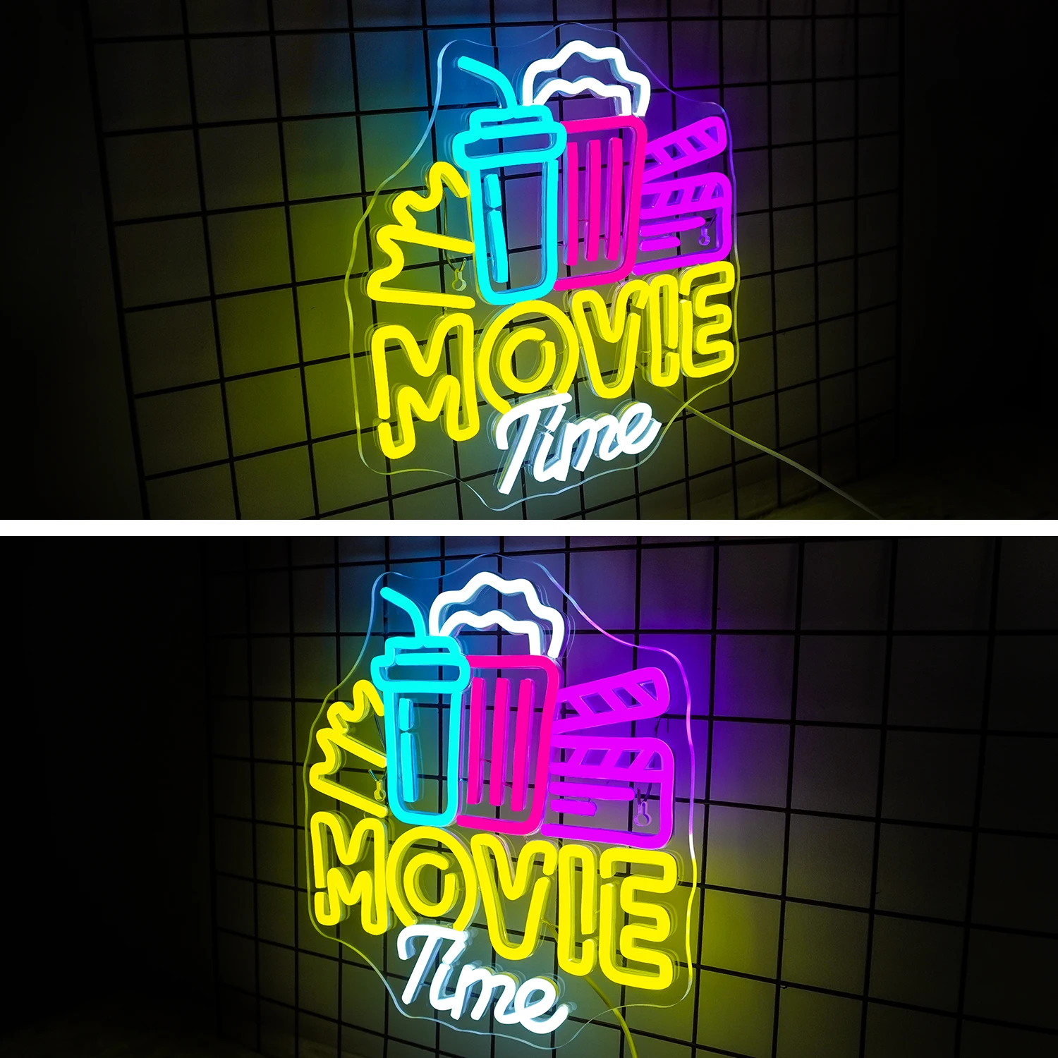 Movie Time Neon Led Sign Dimmable Wall Light Up Signs Cinema Popcorn Room Decoration For Bedroom Home Theatre Bar Club Party